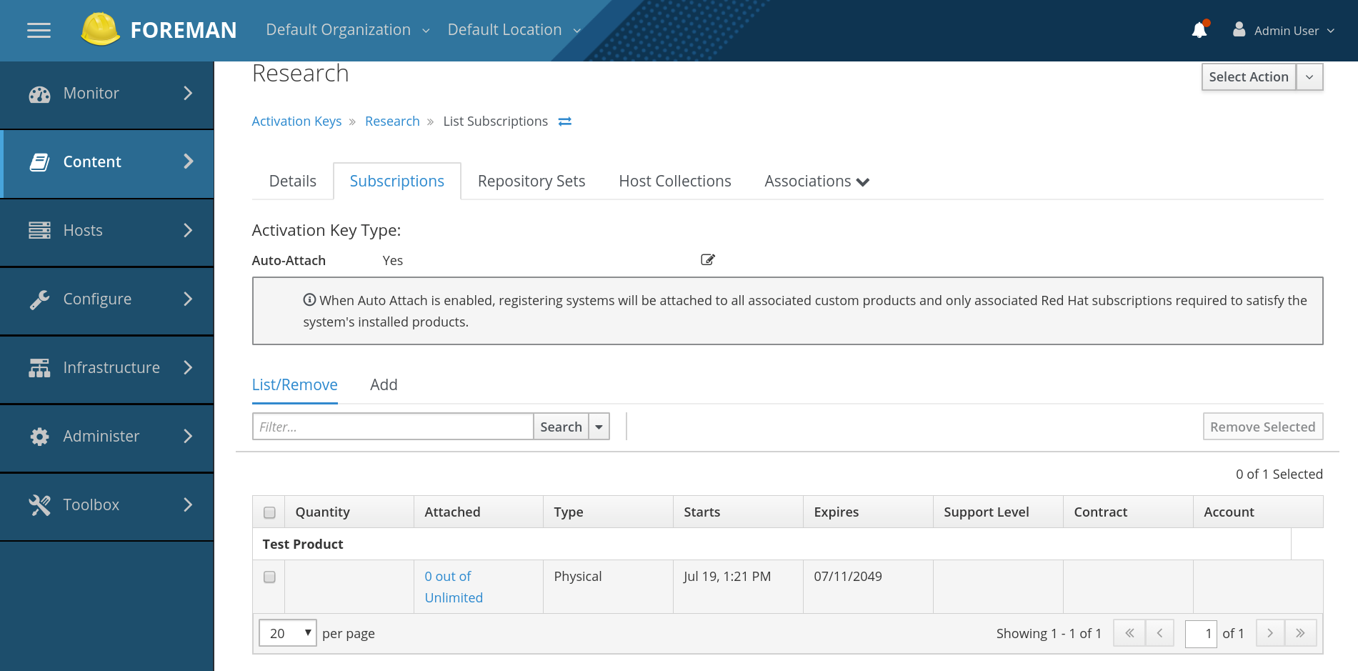 Adding subscriptions to an Activation Key