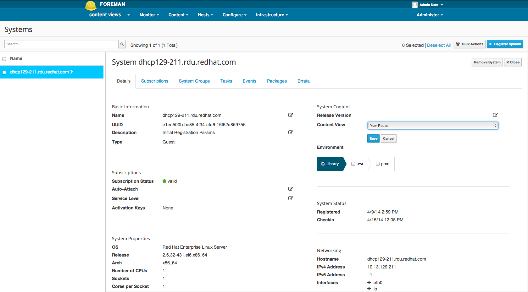 Select Content Host's content view