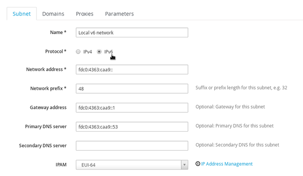 Subnet creation showing IPv6 subnet details